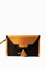 PC Clutches Black and Gold Heart Envelope Clutch
