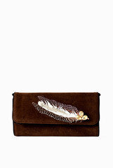 PC Clutches Brown Feather Clutch