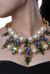 Pink Melon Pearl and Emerald Necklace