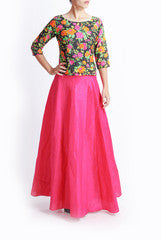Praanaa Black & Pink Skirt Set