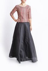 Praanaa Red & Black Skirt Top Set