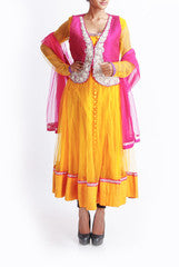 Praanaa Yellow & Pink Jacket Styled Suit Set