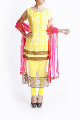 Praanaa Yellow Net Suit Set