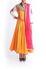 Praanaa Yellow Angrakha Styled Anarkali