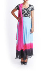 Praanaa Blue & Black Tri Dyed Kurta