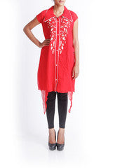 Praanaa Red Embroidered Kurta