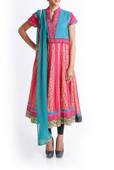Praanaa Red & Green Brocade Dress