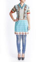 Praanaa Blue Collared Kurta