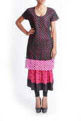 Praanaa Pink & Black Layered Kurta