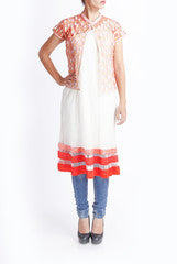 Praanaa Red & White Jacket Styled Kurta