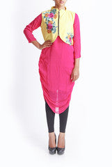 Praanaa Pink & Yellow Kurta and Jacket Set