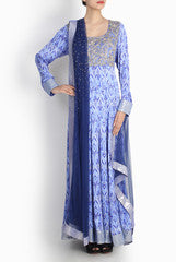 Pralii Royal Blue Embroidered Anarkali Suit Set