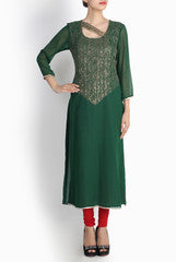 Pralii Bottled Green Embroidered Kurti