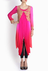 Pralii Ombre Draped Kurti With Embroidered Gilet