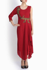 Pralii Asymmetrical Red Toga Dress