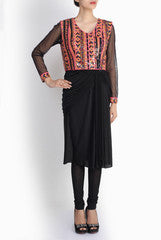 Pralii Black Tunic Dress With Neon Pink Sequins
