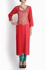 Pralii Red Embroidered Kurti