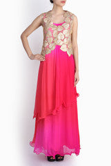 Pralii Red Orange-Hot pink Shaded Flare Dress