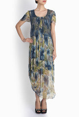 Pralii Blue Beige Floral Printed Dress