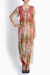 Pralii Red Beige Floral Printed Dress