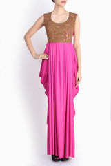 Pralii Cranberry Zardozi Drape Gown
