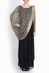 Pralii Black Cowled Pleated Suit With Palazzo