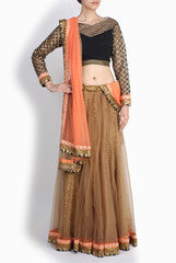 Pralii Black & Peach Embroidered  Lehenga Set