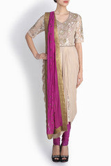Pralii Champaign & Magenta Draped Suit Set