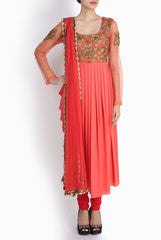 Pralii Coral Orange Drape Suit Set