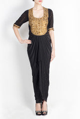Pralii Black Embroidered Drape Dress