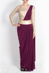 Pralii Plum & Champaign Embroidered Concept Saree