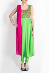 Pralii Lime Green Drape Suit Set