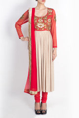 Pralii Red and Champaign Drape Suit Set