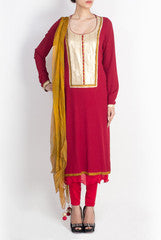 Pralii Red Straight Kurti With Bandhani Dupatta