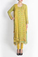 Pralii Light Olive Green Layered  Straight Suit Set