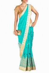 Priti Sahni Aqua Blue Saree