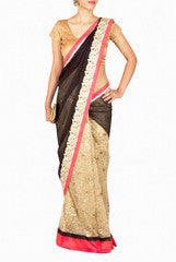 Priti Sahni Black and Gold Saree
