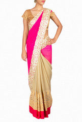 Priti Sahni Crimson and Gold Saree