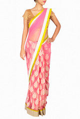 Priti Sahni Blush Pink Net Saree
