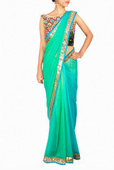 Priti Sahni Sea green Ombre Saree