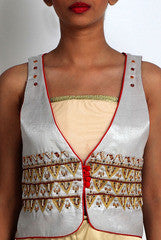 Pritam Saha Silver Zari Brocade Waistcoat