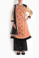 Pritam Saha Black and Peach Suit Set