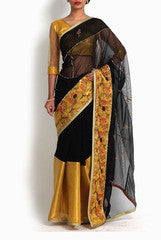 Pritam Saha Black multi Panelled Sari