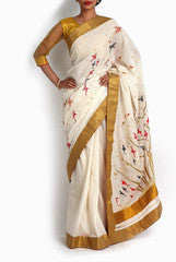 Pritam Saha Off White Kerala Cotton Sari