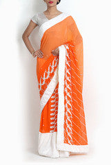 Pritam Saha Orange Georgette Sari