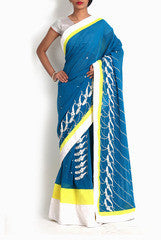 Pritam Saha Blue Raw Silk and Zari Mesh Sari