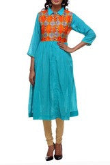 Preeti Tomar Teal Blue Damask Mul Tunic