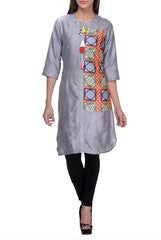 Preeti Tomar Grey Dupion Silk Kurta