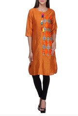 Preeti Tomar Orange Dupion Silk Kurta