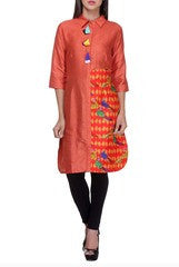 Preeti Tomar Rust Orange Dupion Silk Kurta